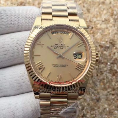 Copy Rolex Day Date 40 Gold Roman Markers Men's Watch